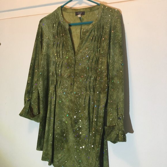 Cocomo Tops - Cocomo Pintuck Green Sequined Tunic
